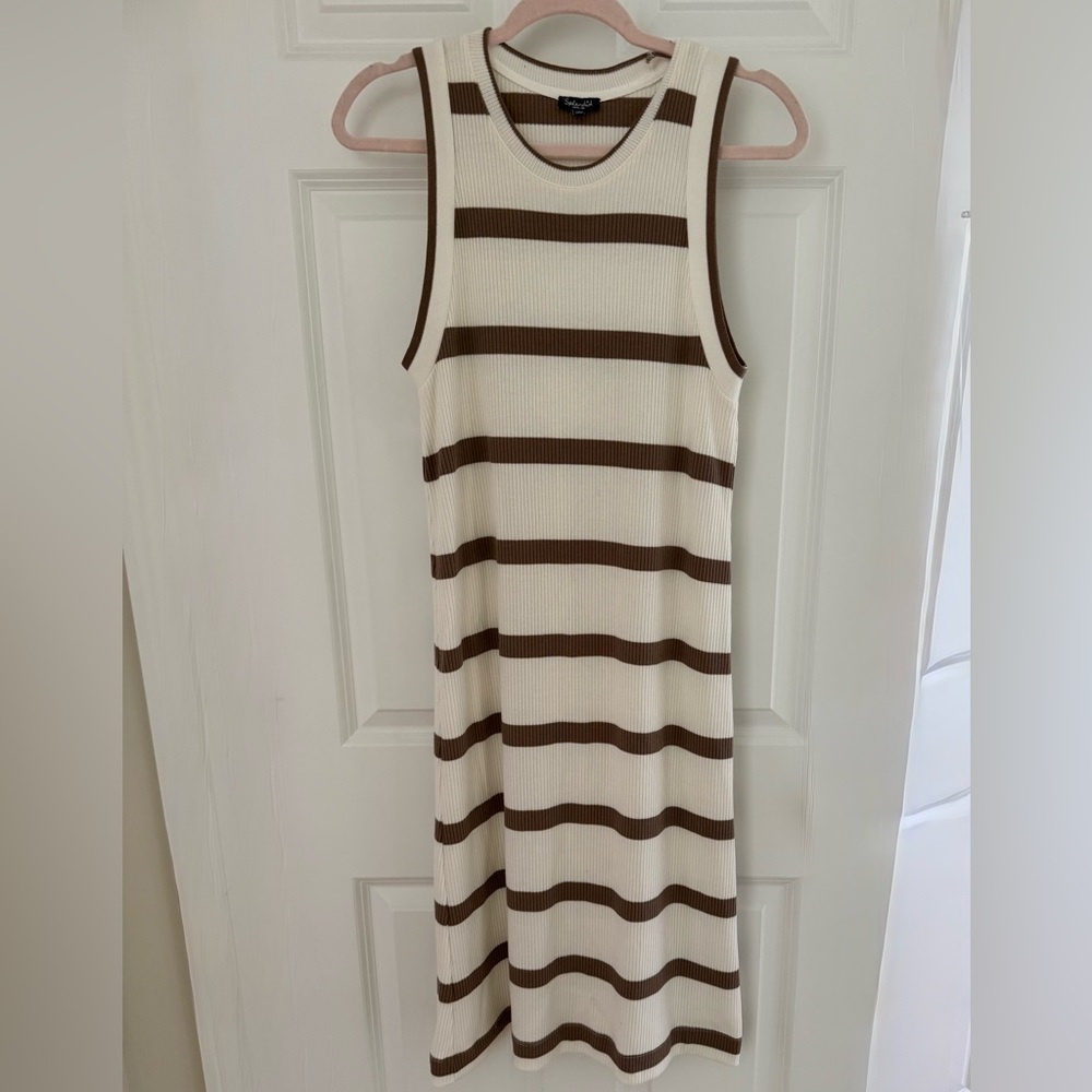 Splendid Cream Brown Striped Rib Knit Dress